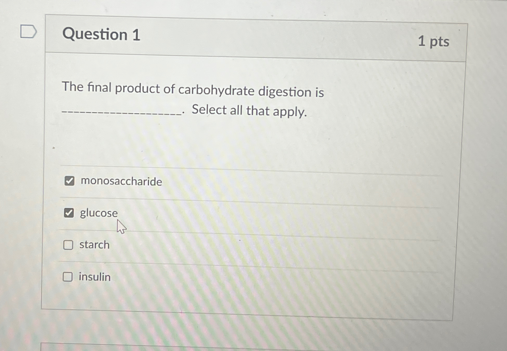 Solved Question 11ptsThe final product of carbohydrate