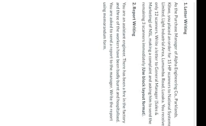 1. Letter Writing As the Purchase Manager of Alpha Engineering Co., Parklands. Kitwe, you placed an order for 15 HP Scanners