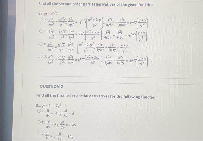 Solved Find all the second order partial derivatives of the | Chegg.com