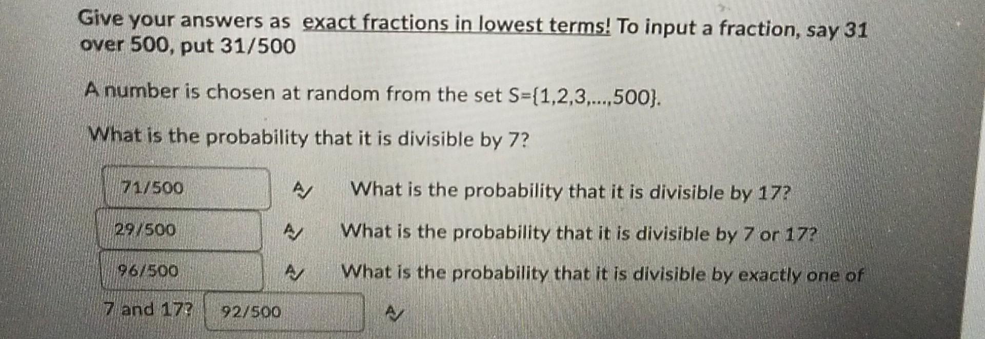 Solved Give your answers as exact fractions in lowest terms! | Chegg.com