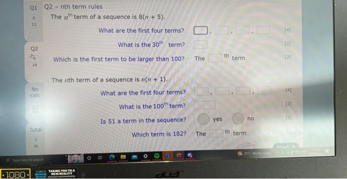 Q2 - nth term rules
The \( n^{\text {th }} \) term of a sequence is \( 8(n+5) \).
What are the first four terms?
What is the 