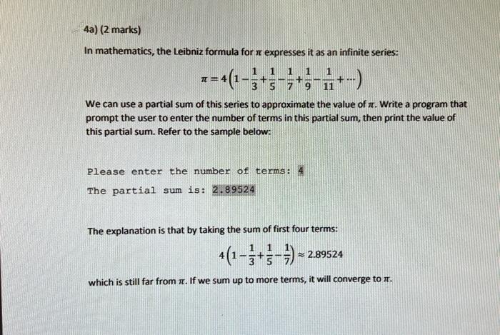 Solved In mathematics, the Leibniz formula for π expresses | Chegg.com