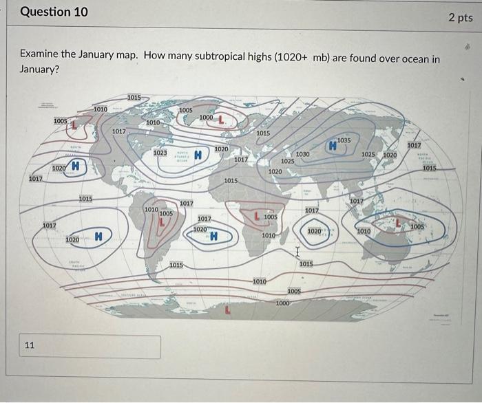 Solved Examine the January map. How many subtropical highs | Chegg.com