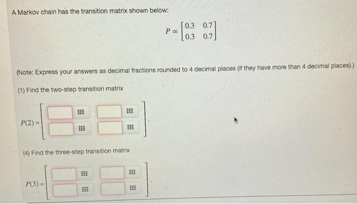 Solved A Markov chain has the transition matrix shown below: | Chegg.com
