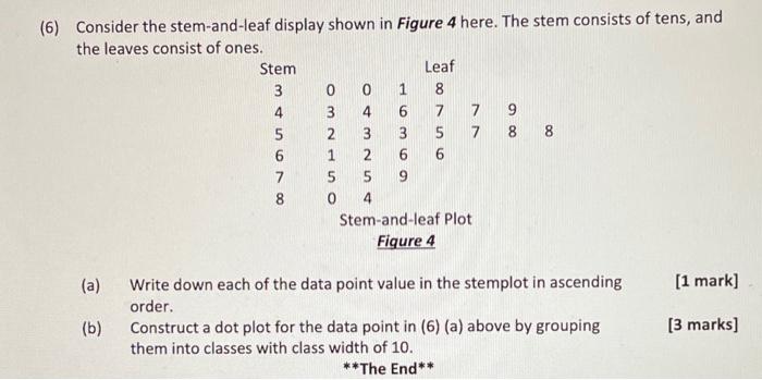 Solved (6) Consider the stem-and-leaf display shown in | Chegg.com