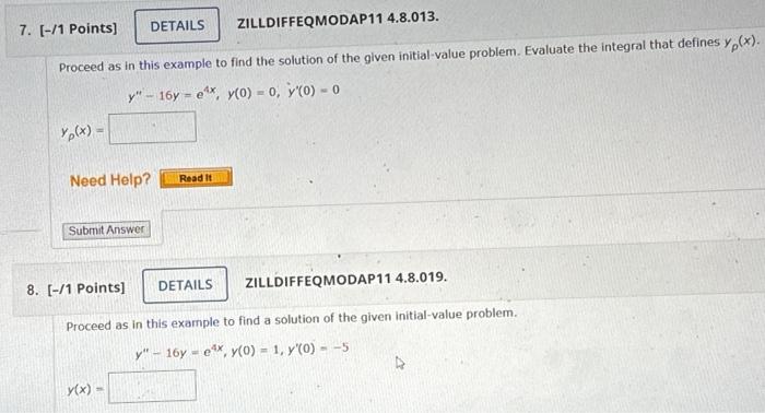 Solved Y′′−16y E4x Y 0 0 Y′ 0 0 Yρ X 11 Points]