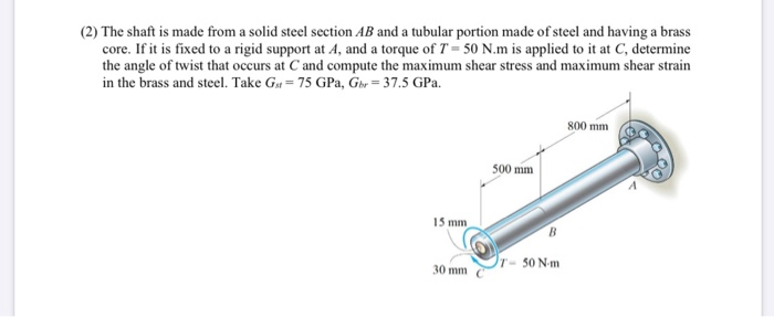 Solved (2) The shaft is made from a solid steel section AB | Chegg.com