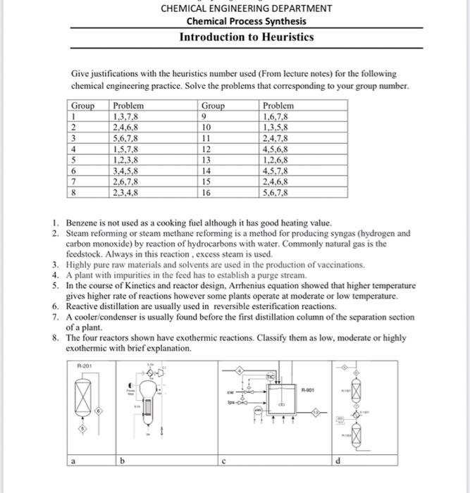 Solved CHEMICAL ENGINEERING DEPARTMENT Chemical Process | Chegg.com