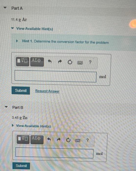 Solved Part A 11.4 g Ar View Available Hints) Hint 1. | Chegg.com