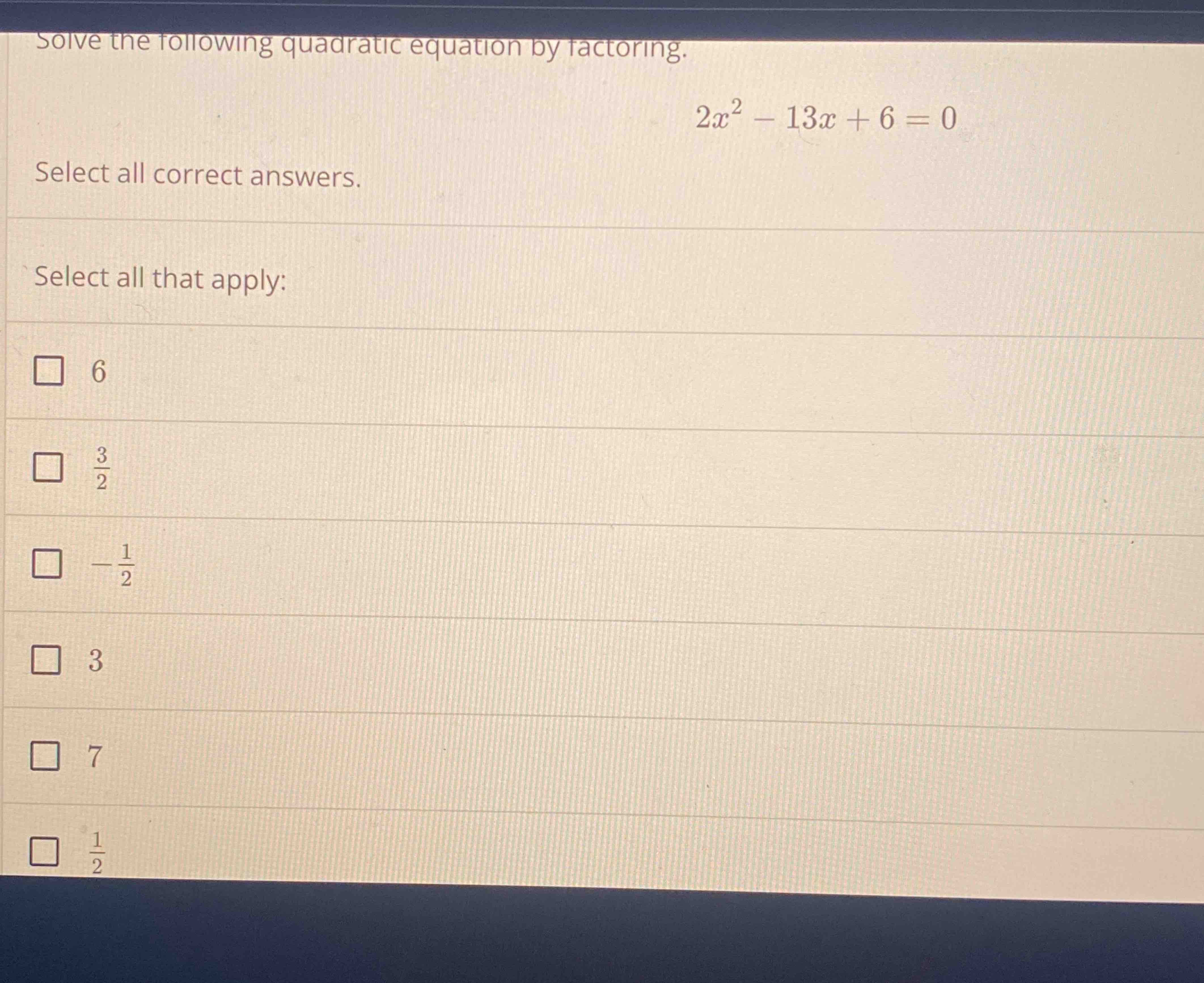 Solved Solve the following quadratic equation by | Chegg.com