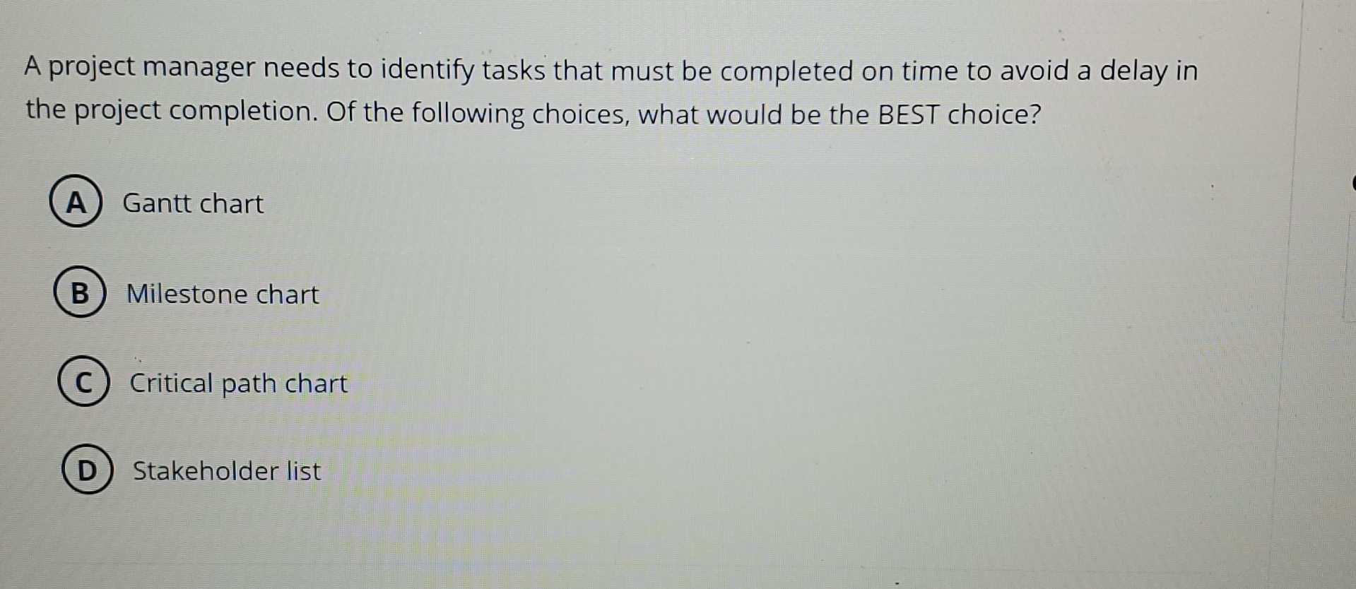 Solved A project manager needs to identify tasks that must | Chegg.com