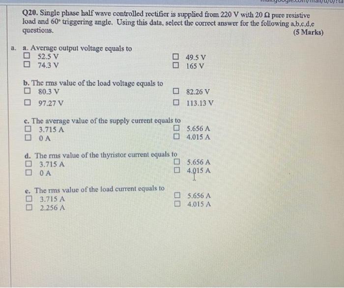 Solved Q20. Single phase half wave controlled rectifier is | Chegg.com