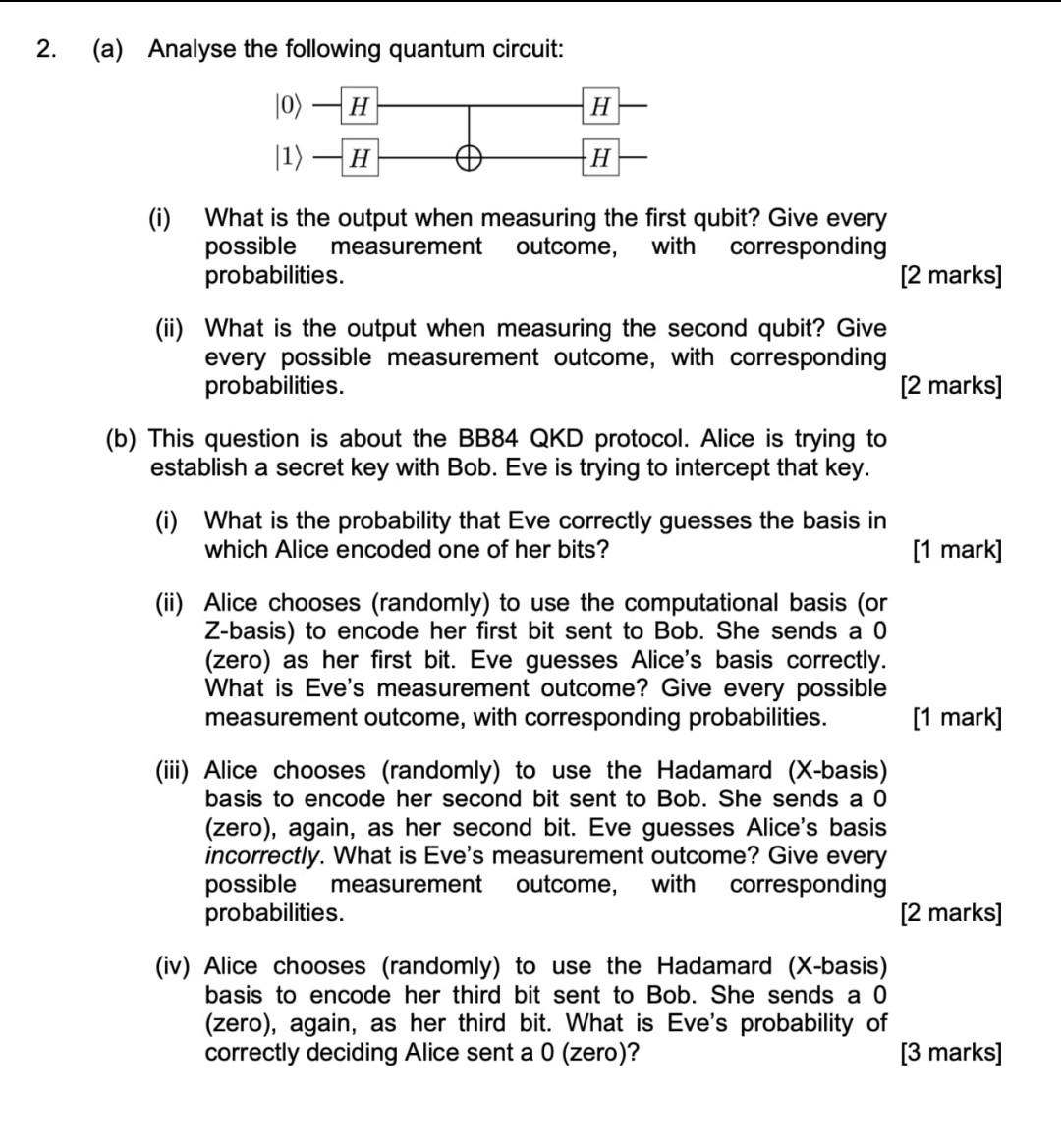 Solved 2. (a) Analyse the following quantum circuit: 10) H H | Chegg.com