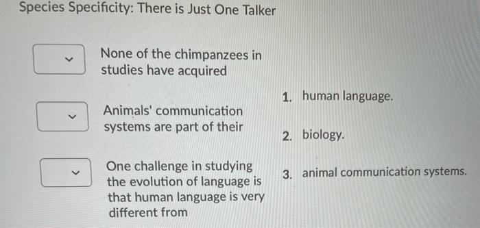 Solved Species Specificity: There is Just One Talker v None 
