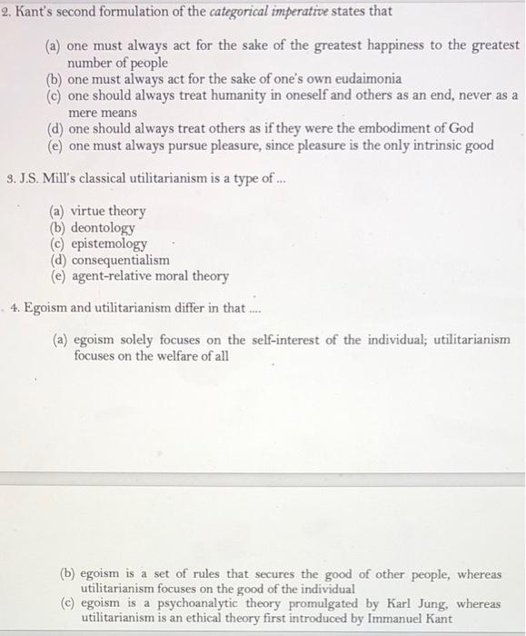 Solved 2 Kant S Second Formulation Of The Categorical Chegg Com