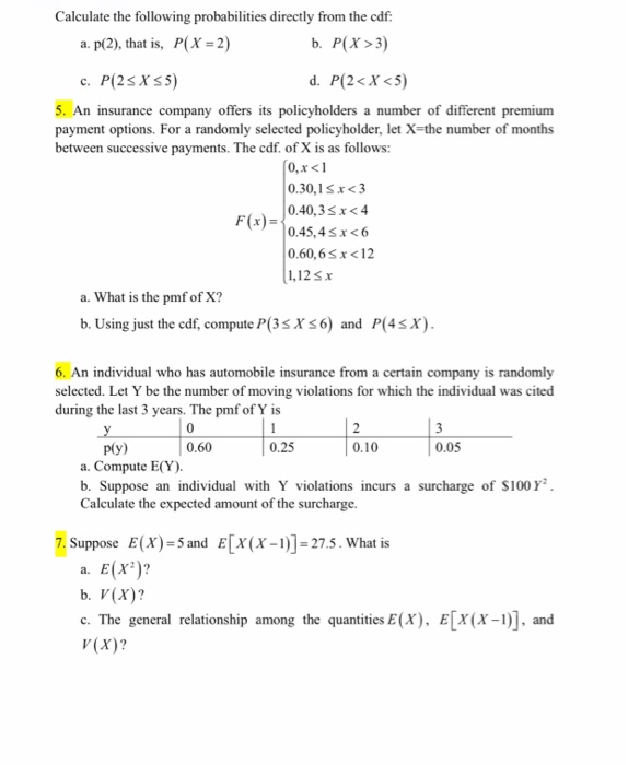 Solved Calculate The Following Probabilities Directly Fro Chegg Com