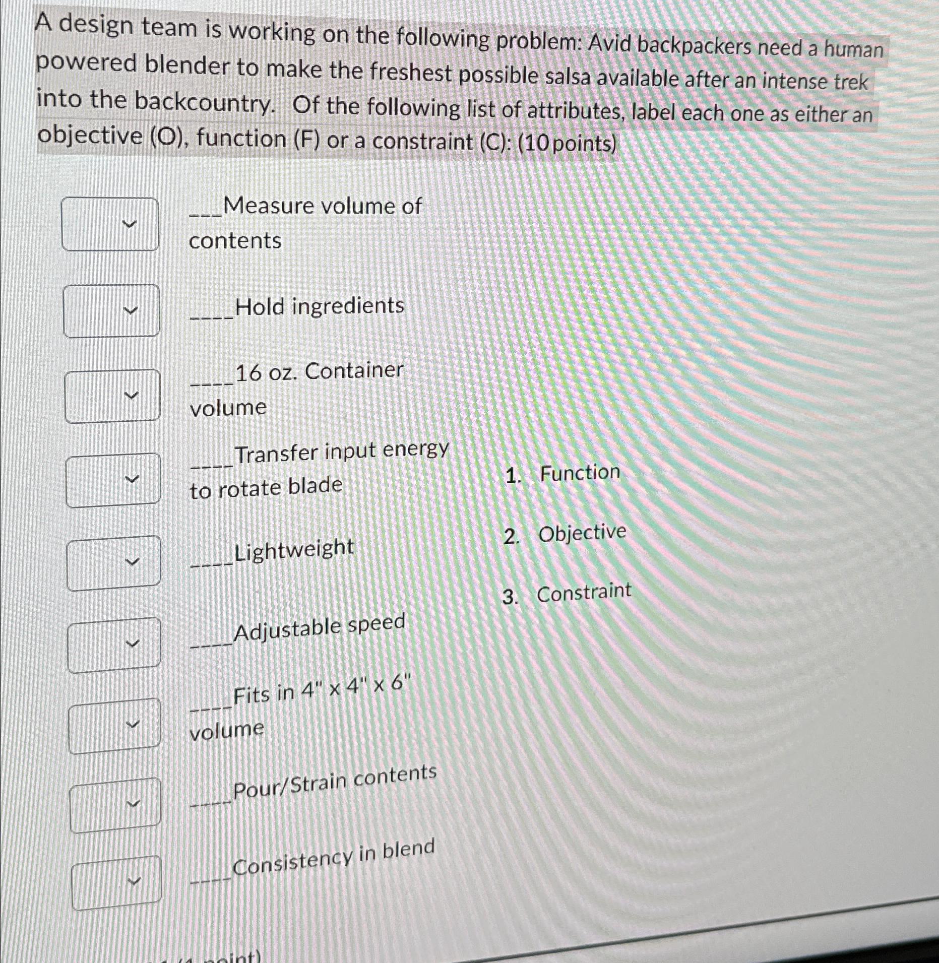 Solved A design team is working on the following problem: | Chegg.com