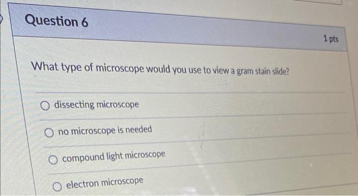 Solved Question 1 1 pts What type of microscope would you | Chegg.com