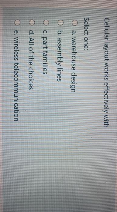 Solved Cellular layout works effectively with Select one: O | Chegg.com