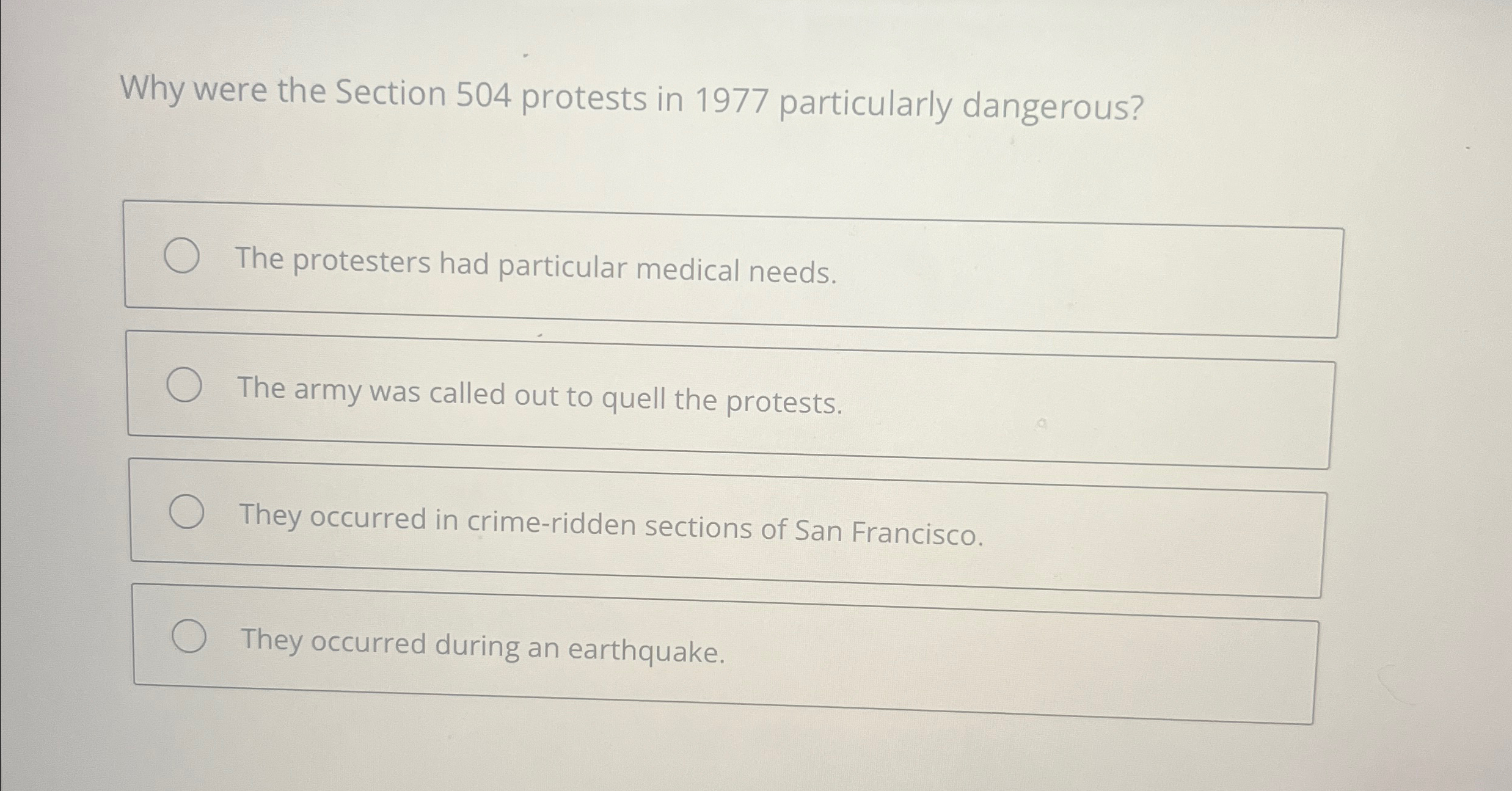 Solved Why were the Section 504 ﻿protests in 1977 | Chegg.com