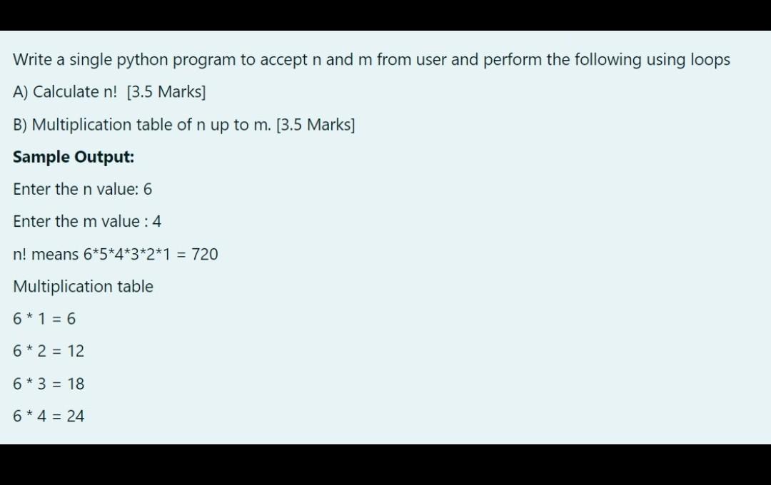 Solved Write a single python program to accept n and m from | Chegg.com