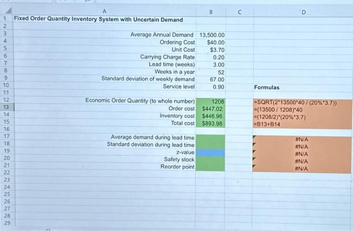 Excel Online Activity: FQS Safety Stock Southern | Chegg.com