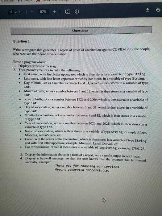 Solved ansat 5 ai 2/6 87% Questions Question 1 Write a | Chegg.com