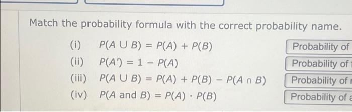 Solved Match the probability formula with the correct | Chegg.com