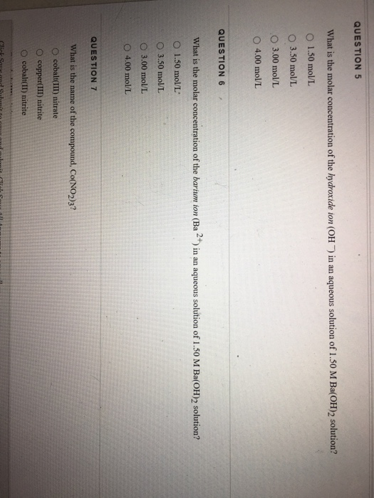 Solved QUESTION 5 What is the molar concentration of the | Chegg.com
