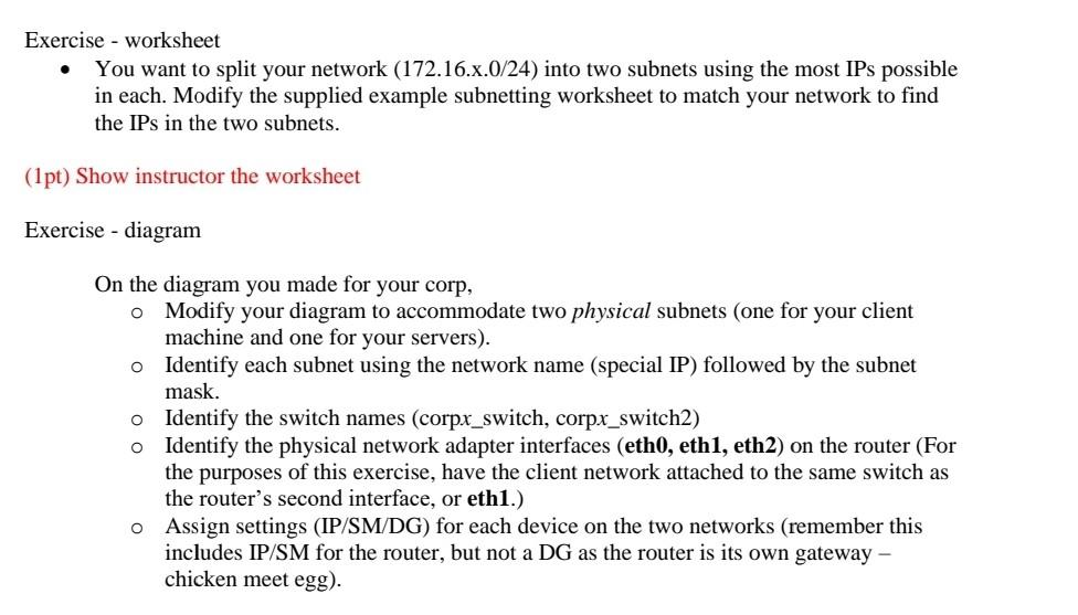 Exercise - worksheet - You want to split your network | Chegg.com