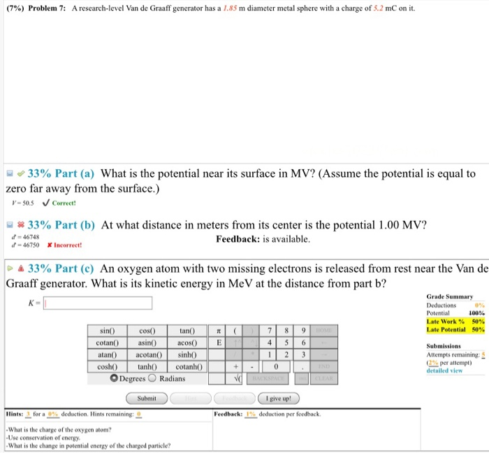 Solved (7%) Problem 7: A Research-level Van De Graaff | Chegg.com