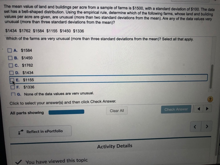 Solved The Mean Value Of Land And Buildings Per Acre Froma | Chegg.com