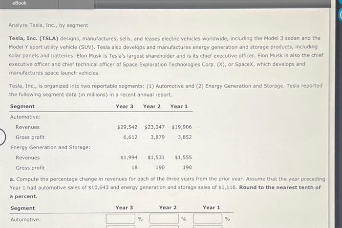 Solved Analyze Tesla, Inc., by segment Tesla, Inc. (TSLA) | Chegg.com