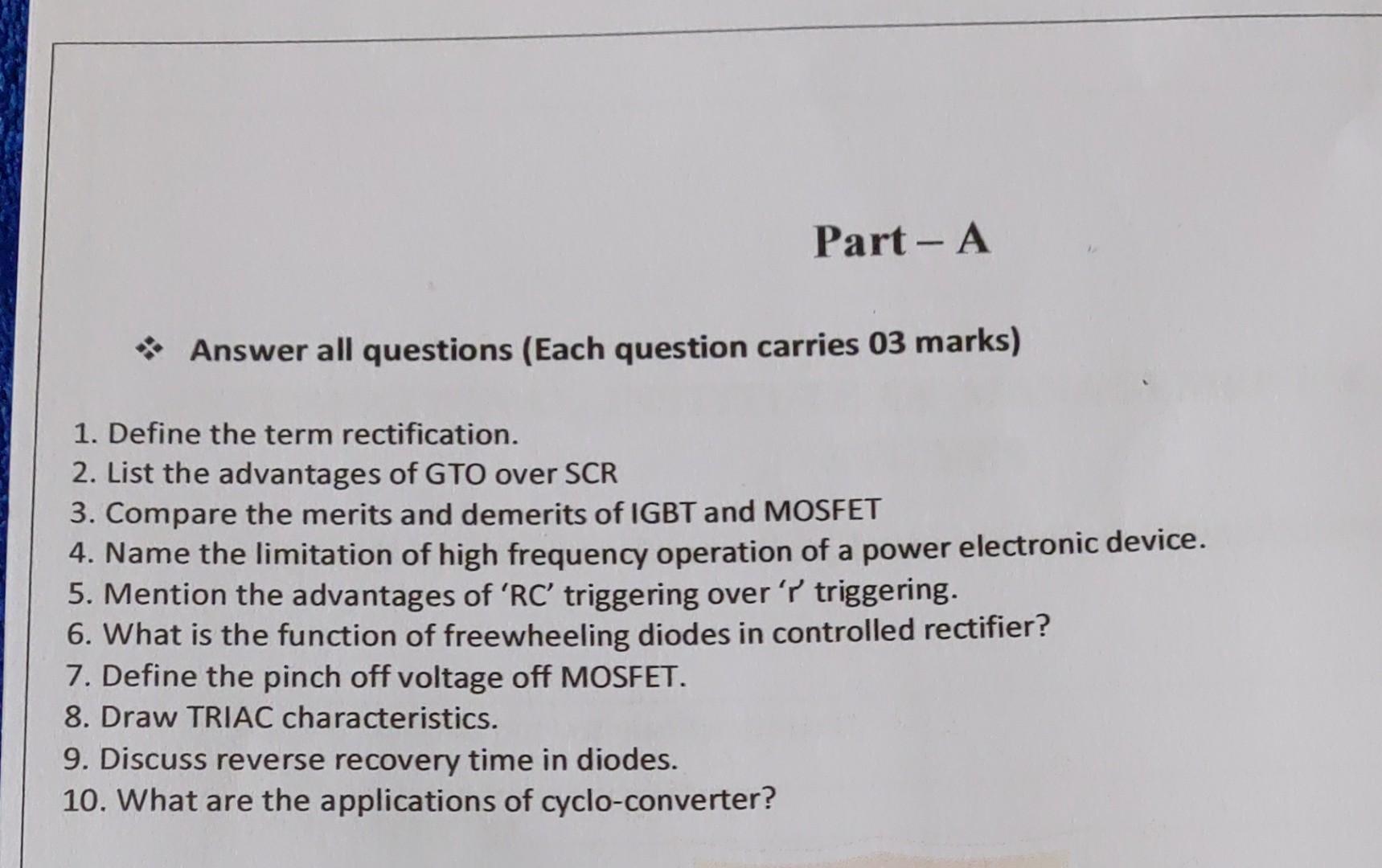 Solved Part - A * Answer all questions (Each question | Chegg.com