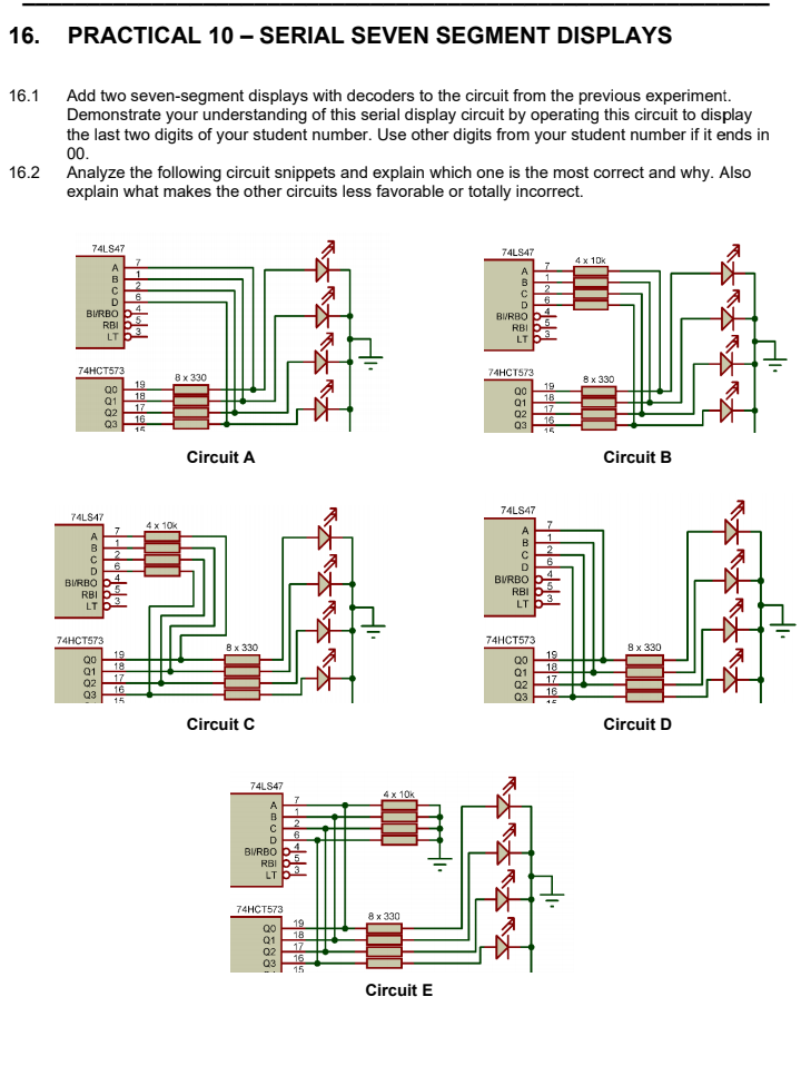 6. PRACTICAL 10 - SERIAL SEVEN SEGMENT DISPLAYS 9.1 | Chegg.com