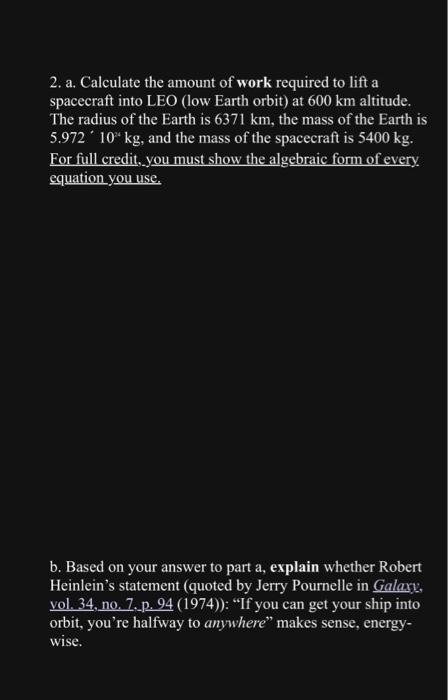 Solved 2. a. Calculate the amount of work required to lift a | Chegg.com