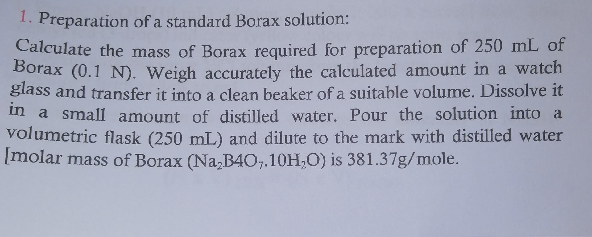 Solved 1. Preparation of a standard Borax solution
