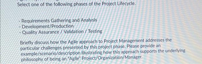 Solved Select one of the following phases of the Project | Chegg.com
