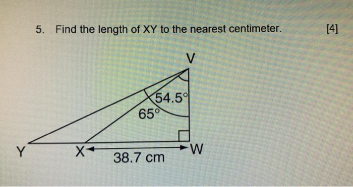 Solved 5. Find the length of XY to the nearest centimeter. | Chegg.com