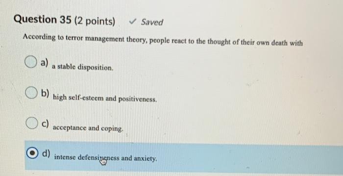 Solved Question 35 (2 points) Saved According to terror | Chegg.com