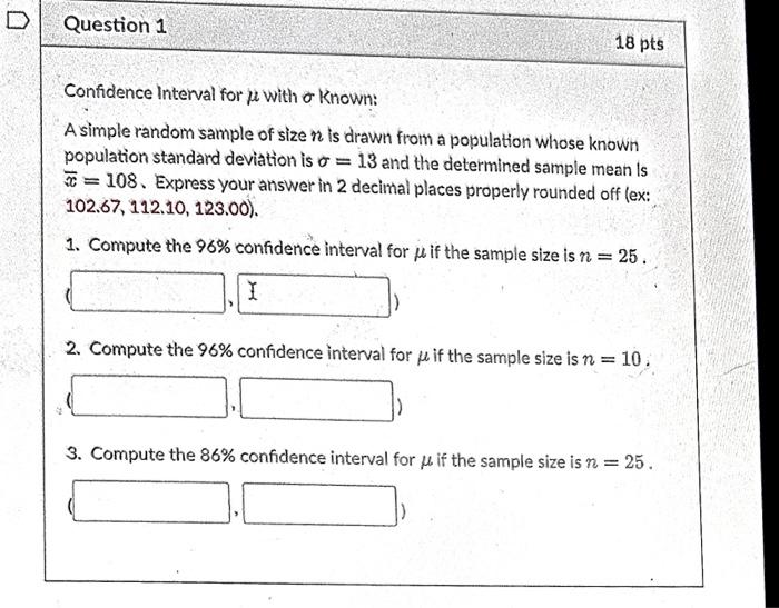 Solved Confidence Interval for μ with σ known: A simple | Chegg.com