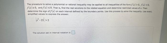 Solved The procedure to solve a polynomial or rational | Chegg.com