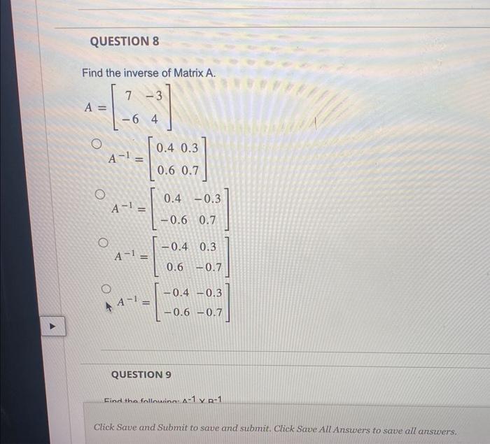 Solved Find the inverse of Matrix A. | Chegg.com