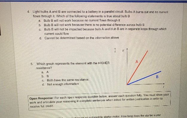 Solved 4. Light bulbs A and B are connected to a battery in | Chegg.com