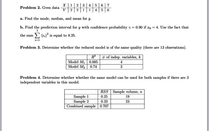 Solved X1 2 3 4 5 6 7 Problem 2. Gven data 12 2 2 1 1 4 5 6 | Chegg.com