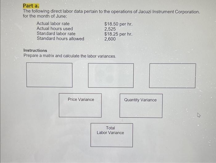 Solved Part a. The following direct labor data pertain to