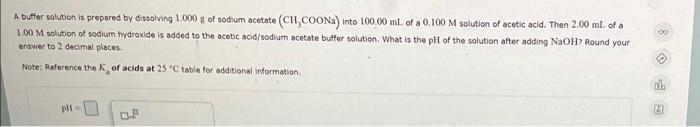 Solved A buffer solution is prepared by dissolving 1.000 g | Chegg.com