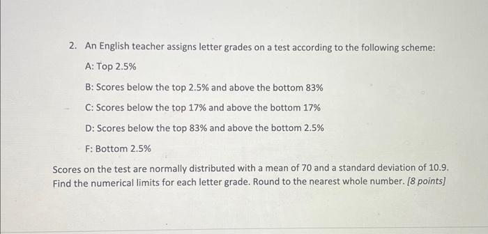 Solved 2. An English teacher assigns letter grades on a test | Chegg.com