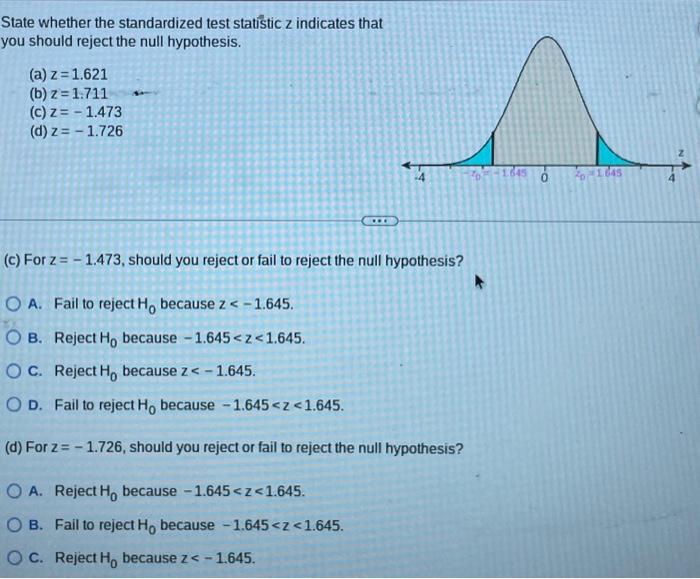 Solved State whether the standardized test statistic z | Chegg.com