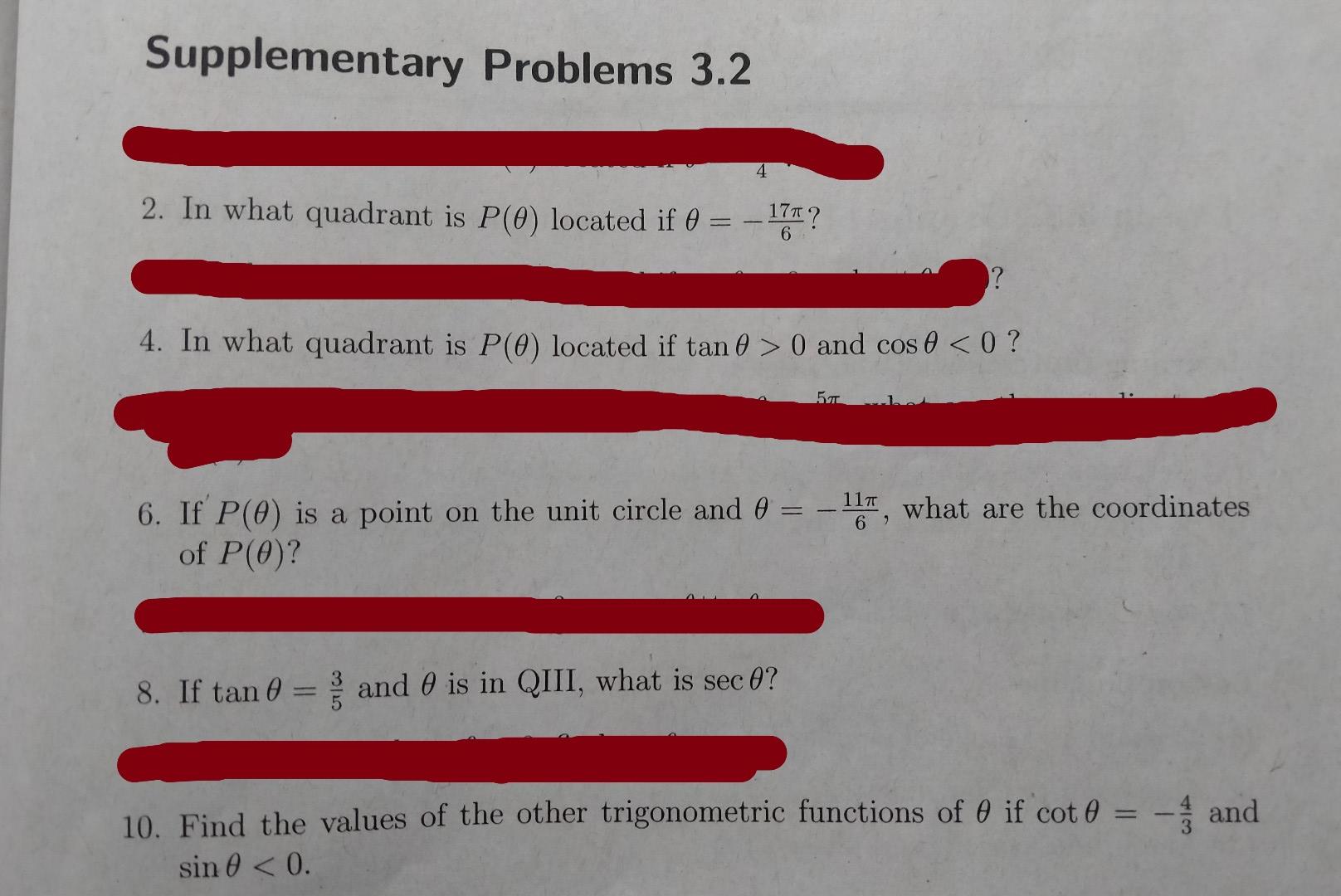 Solved Supplementary Problems 3.2 2. In what quadrant is | Chegg.com